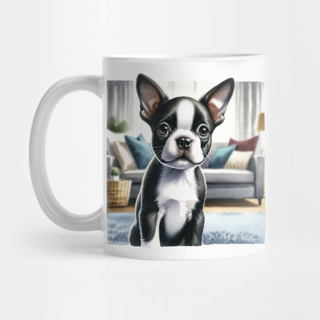 Watercolor Boston Terrier Puppies - Cute Puppy by Aquarelle Impressions